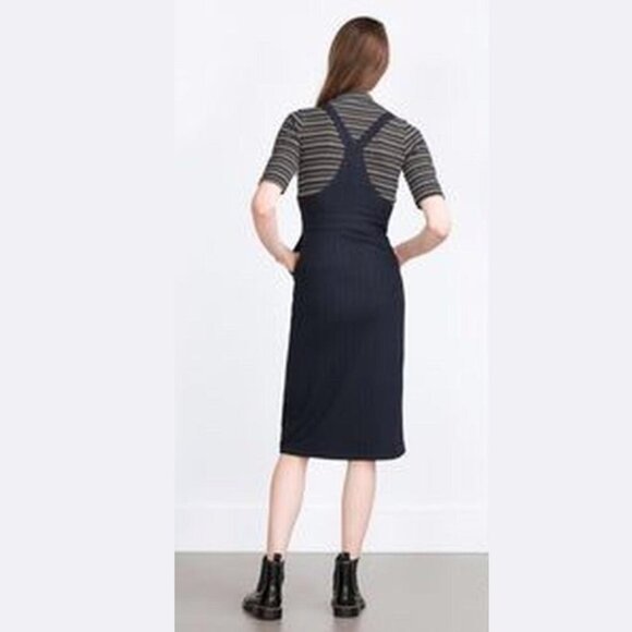 2/30 Zara Navy & Red Pinstripe Pinafore Dress – , Workwear Chic S -‎ 6 - Picture 4 of 9